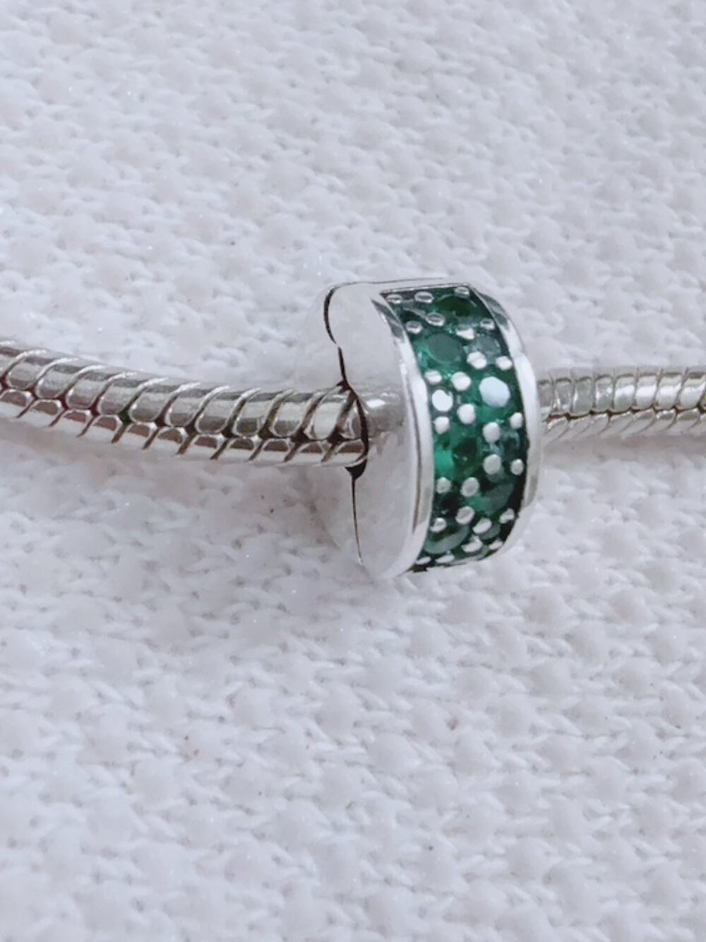 Sparkling Lucky Green CZ Pave Clip Slide Charm For Pandora Bracelet